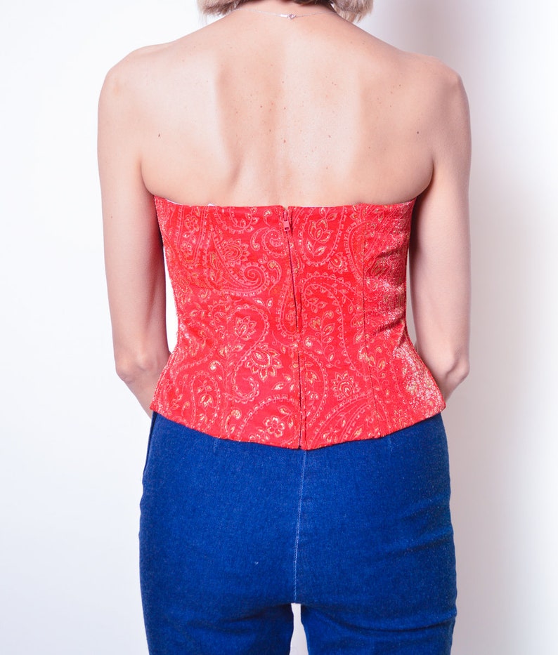 Y2K Corset Top 90's Bustier Top Glitter Sparkle Paisley Etsy
