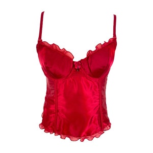 Red Bustier Top Y2K 90&#39;s Satin Top Corset Crop Top Vintage 90&#39;s Festival Grunge Boho Gothic Red Bustier Scoop Neck - 36B