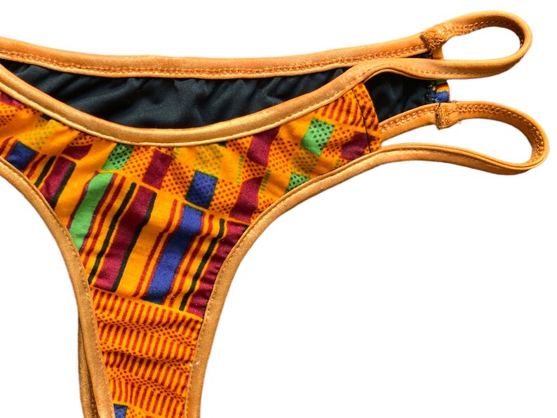 Y2K Orange Thong Bikini Tvådelad Baddräkt 2000-tals Baddräktsset Boho Vintage Retro 00-tals Lågmidjad Bronsmönstrad Bikini - Medium/M bild 7