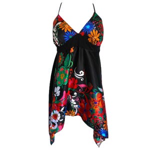 Y2k Halter Top Floral V Neck Black Vintage Boho Halter Neck Blouse Backless Asymmetric Blouse 2000s Romantic Black Floral Grunge Size - L