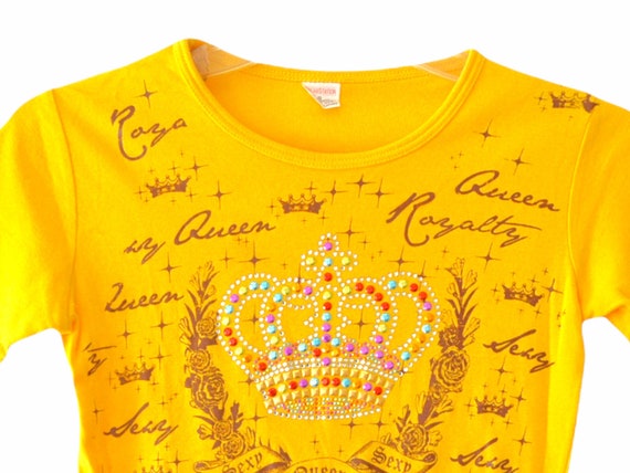 Y2K Tee Shirt Studded Rhinestone "Queen Royalty" … - image 4