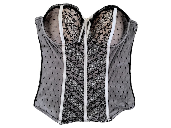 Y2K Bustier Top 90's Bustier Top Mesh Lace Floral… - image 6