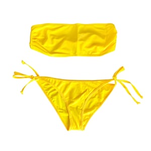 90&#39;s YELLOW Bandeau Bikini Swimsuit 90s Bathing Suit Strapless Bandeau Vintage Retro Y2K Low Rise Low Waisted 90&#39;s  - Never Worn Size L