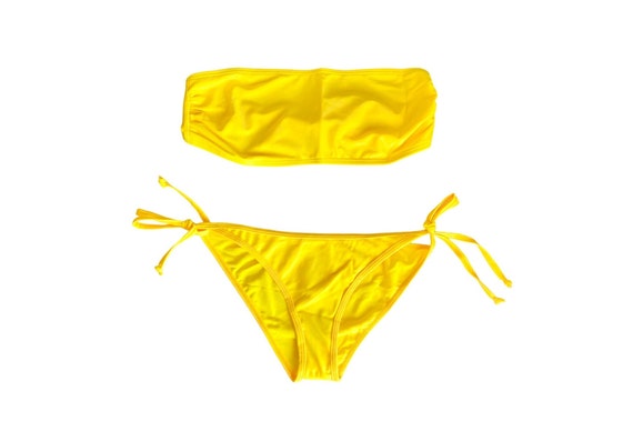 90's YELLOW Bandeau Bikini Swimsuit 90s Bathing S… - image 1