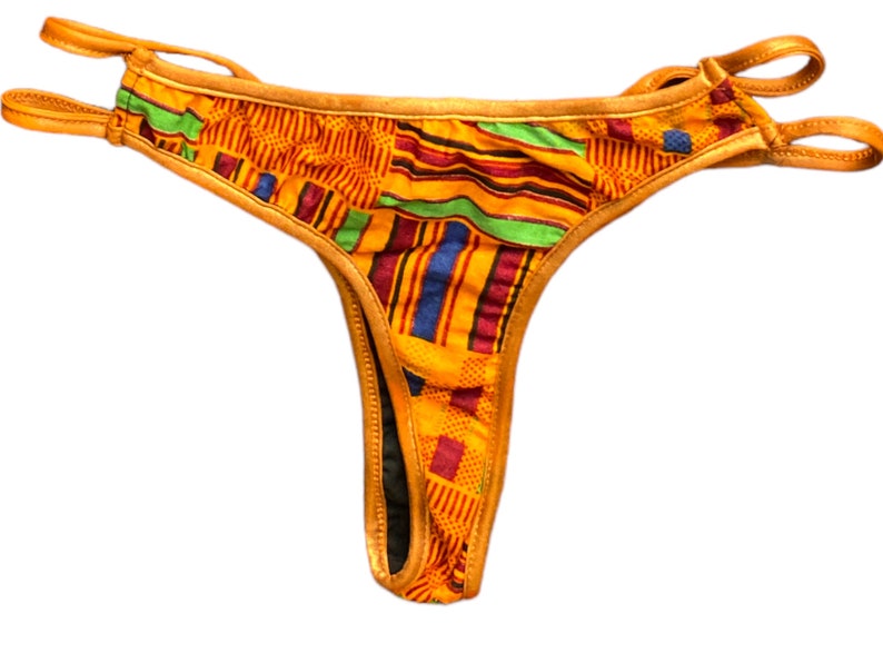 Y2K Orange Thong Bikini Tvådelad Baddräkt 2000-tals Baddräktsset Boho Vintage Retro 00-tals Lågmidjad Bronsmönstrad Bikini - Medium/M bild 10