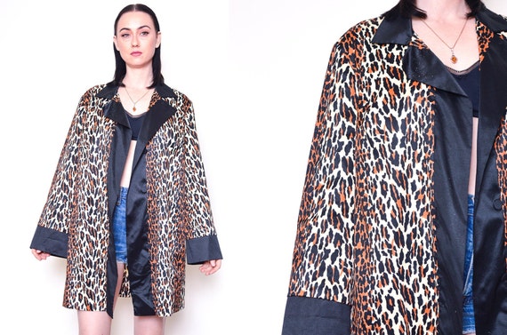 Leopard Jacket 60s Short Kimono Robe ANIMAL PRINT… - image 1