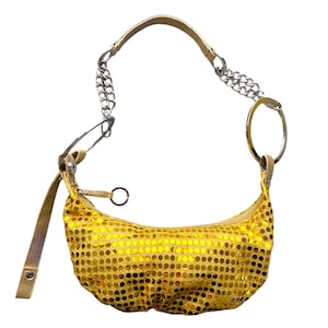 Y2K Guldfärgad Paljettväska Vintage 2000-tals Mesh Paljettkedja Handväska Vintage 2000-tals Boho Romantisk Väska Liten Axelväska - Oanvänd Vintage