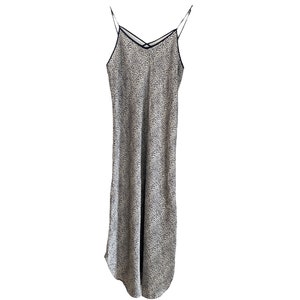 90&#39;s Satin Slip Dress Long Lingerie Dress Black White Vintage Animal Pattern Slip Nightdress Size - Medium M