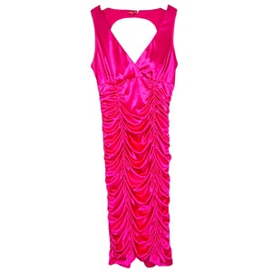 Pink Satin Dress Y2K Ruched Satin Pink Backless V Neck Festival Party Cocktail Romantic Club Open Back Dress Vintage 2000&#39;s  Medium M
