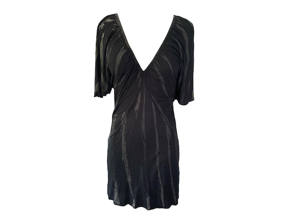 Y2K Ruched Metallic Mini Dress Pleated Party Vintage Mini Dress Vintage 2000's Romantic Jersey Dress Flared Sleeve Plunge V Neck Size -M Y2K Ruched Metallic Mini Dress Pleated Party Vintage Mini Dress Vintage 2000's Romantic Jersey Dress Flared Sleeve Plunge V Neck Size -M