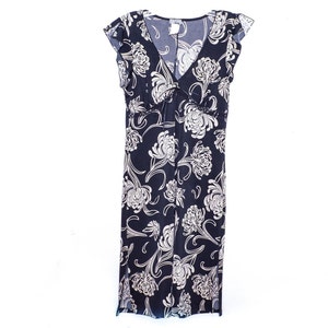 Y2K Black White Mini Y2K Floral Grunge Dress Y2k V Neckline Floral Boho Bohemian Shift Sun Sheath Vintage Cap Sleeve  Retro Small