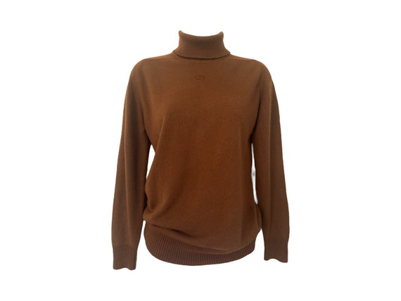 70 s Givenchy Tan Knit Turtleneck 70s Knit Sweater Top High Turtle Neck Long Sleeve Retro Simple Knitwear Vintage 1970s Givenchy Paris S