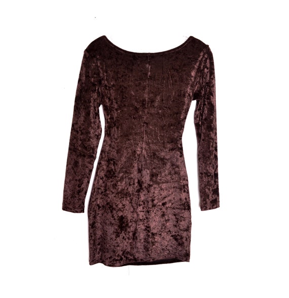 NightAfterNight 90's Brown Velvet Dress Mini Dress 90s Party Grunge Cut Out Waist Body Con 1990s Grunge Goth Vintage Brown Dress Small