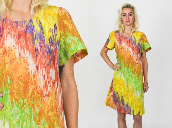70's MARBLE TIE DYE Mod Mini Dress . A Line Mini D