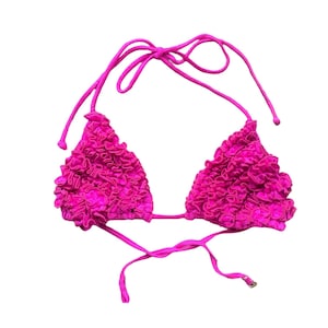 Y2K ROSA Bikiniöverdel Baddräkt Volangtopp 1990-tals Baddräkt Rosa Texturerad Volang 2000-tals Boho Vintage Retro 00-tals Halterbikini 1990-tals - Stor/L