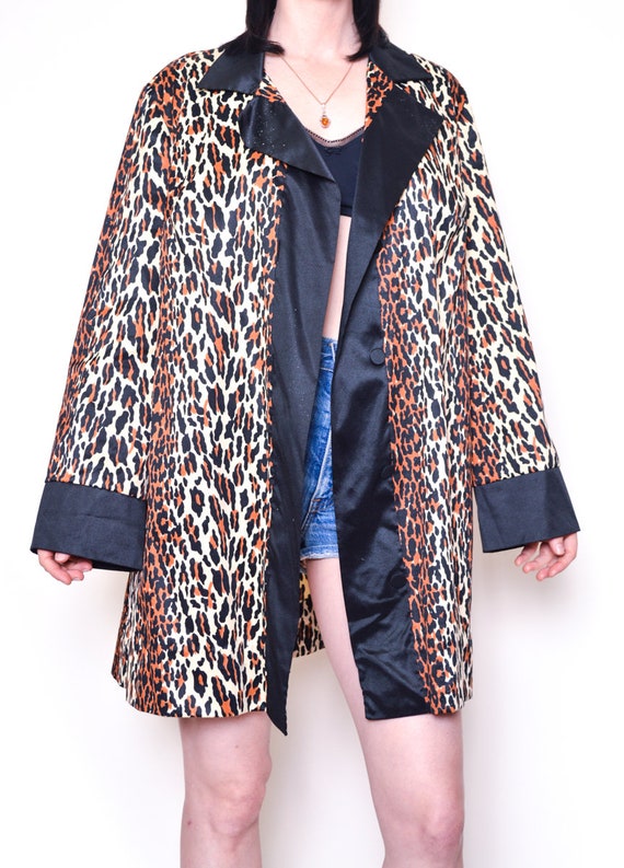 Leopard Jacket 60s Short Kimono Robe ANIMAL PRINT… - image 5