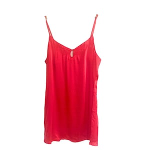 80s Slip Dress Mini Satin Slip Dress Lingerie Red Satin Slip Vintage 1980s Keyhole V Neckline Silky Satin Nightgown Medium