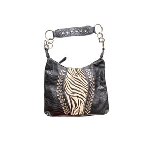 Y2K Rhinestone Studded Bag Vintage 2000&#39;s Handbag Vintage Fur Faux Leather Animal Bohemian Boho Black Bag Rivet bag-Never Worn Vintage