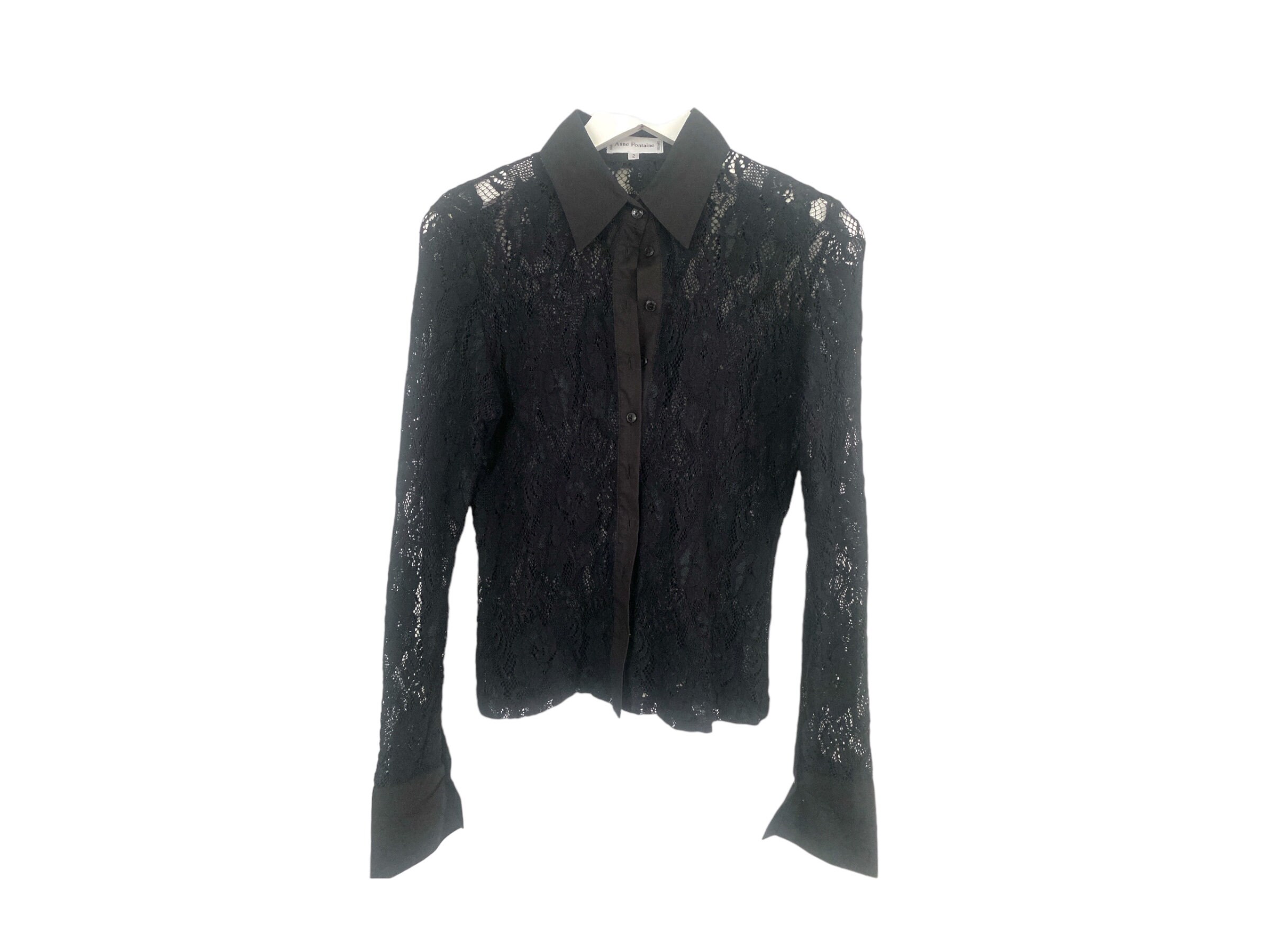 90's Floral Lace Blouse Black Lace Mesh Vintage 90s Boho See