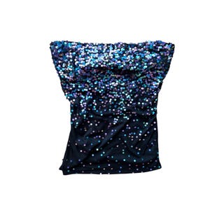 Blusa tomara que caia com lantejoulas Y2K, preta, azul, roxa, elástica, cintura franzida, vintage, Y2K, top elástico com lantejoulas, tamanho médio/M