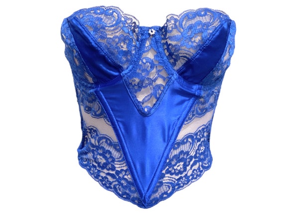 Christian Dior クリスチャンディオール コルセット ボディス70B Christian Dior Lace Bustier 1990's Blue Bustier Satin Corset
