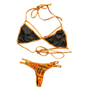 Y2K Orange Thong Bikini Tvådelad Baddräkt 2000-tals Baddräktsset Boho Vintage Retro 00-tals Lågmidjad Bronsmönstrad Bikini - Medium/M bild 8