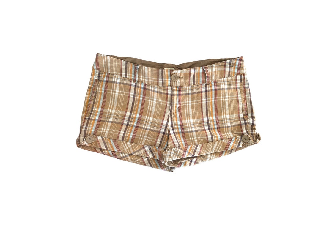 Y2K Plaid Shorts Low Waisted Brown Orange Short 00s Checkered