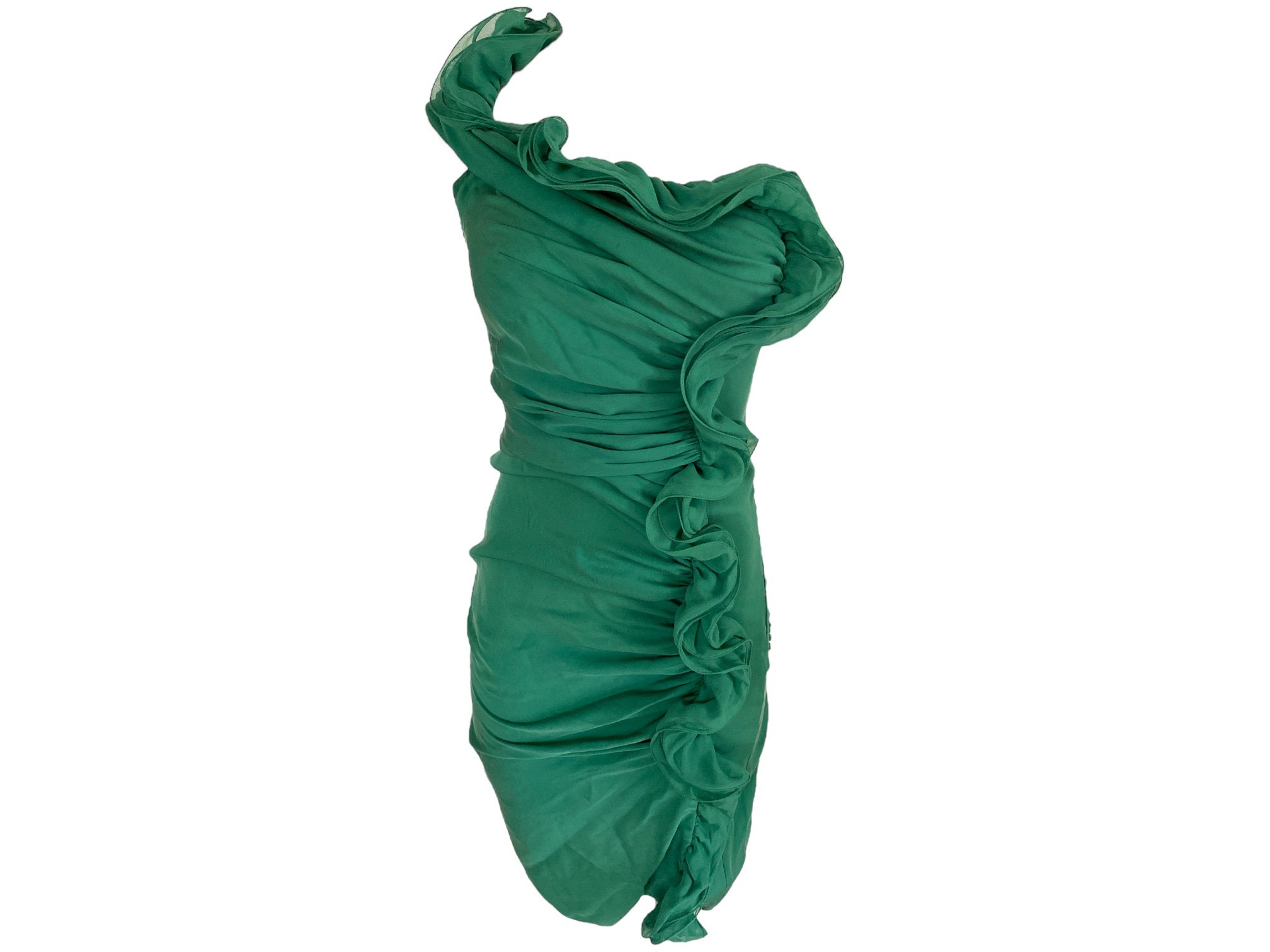 Y2K Green Silk Dress Mini Dress Y2K Asymmetric One Shoulder Dress Bodycon Catherine  Malandrino Romantic Ruched Ruffle Dress Vintage 2000's-s - Etsy Australia