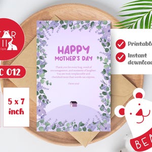 Printable Mother’s Day Card | Cute Purple Floral Design | Digital Download | 4x6 & 5x7 Sizes | BHC012