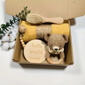 Personalized Newborn Gift Box: Baby Shower Hamper with Hello World Sign
