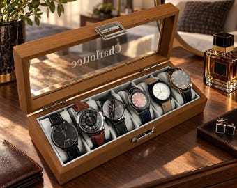 Personalised Wooden Watch Case for Men| Luxury Organiser Box| Custom Gift for Him| Birthday,Wedding, Father's Day,Valentine's Day,Graduation