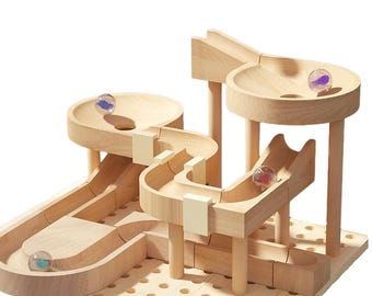 Wooden Marble Run Toy Montessori Rolling Ball Track Game | Natural Wood STEM Puzzle for Kids Birthday Educational Toy Gift for Boys & Girls