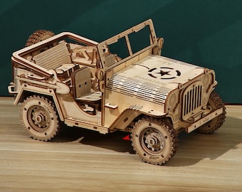 Wooden Jeep Model Kit: 3D Puzzle, DIY Military Vehicle
