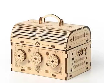 Geheimer Code Lock Aufbewahrungsbox Geschenk, DIY Holz Passwort Puzzle Box, 3D Mechanisches Puzzle Kit Jugendliche Erwachsene, Architektur Geschenk, abschließbarer Speicher