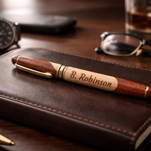 Personalized Wood Pen and Gift Box Set Engraved for Men, Custom Monogrammed Executive Pen, Gift for Groomsmen, Retirement, Dad, Boyfriend