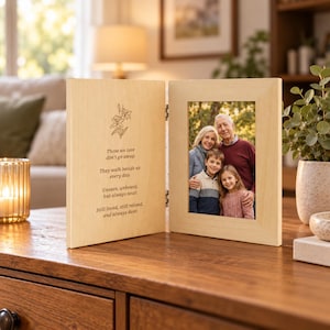 Personalised Wood Photo Frame with Engraved Message, Bespoke Folding Picture Frame, Perfecet Gift for Dad / Anniversary/ Birthday/Home Decor