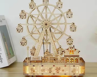 DIY hölzernes Riesenrad Candy Box Puzzle - 3D Spinning Candy Box, Bastelset für Kinder Erwachsene, 3D Mechanisches Kit, baubares drehbares Jigsaw