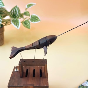 Handmade Wooden Automaton fish mechanical , Ornament, Wood art, Statue, Sculpture, Home Decor, Woodcarving, Gift for Birthday, Dad, Mum