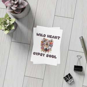 Pacote de Cartões Postais Wild Heart Gypsy Soul | Arte Floral de Lobo | Cartões de Saudação | Cartões de Notas Personalizados | Papelaria Ecológica