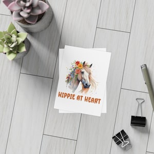 Pacote de cartões postais com tema hippie | Cartões postais com flores e cavalos | Cartões comemorativos artísticos | Papelaria exclusiva para presente | Envelopes ecológicos inclusos