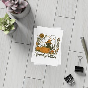 Spooky Cat & Pumpkins Postcard Bundle: Halloween Fall Greetings