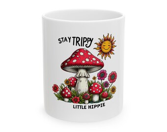 Trippy Mushroom Ceramic Mug: Bohemian Coffee Cup