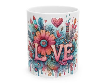 Floral Love Ceramic Coffee Mug | Valentine's Gift