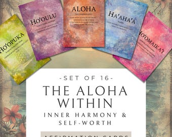 Hawaiian Aloha Within Affirmation Cards | Printable Affirmation Digital Cards | Mindfulness, Inner Harmony, and Self Worth Quotes | 16 Cards