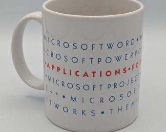 Vintage Microsoft Applications Coffee Mug 1990s, Iconic Blue Logo