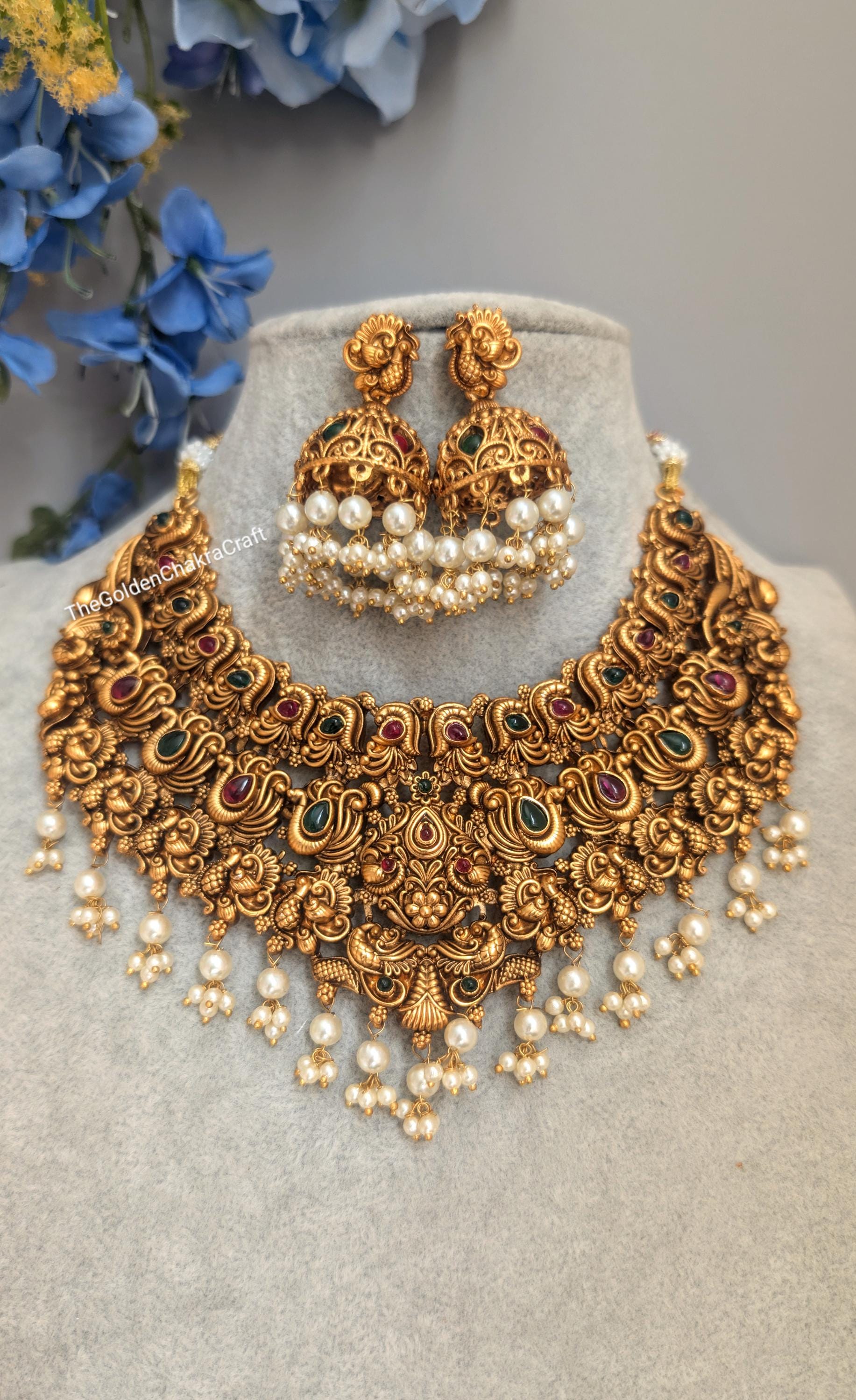 Lakshmi Gold Jewellery Set, Indian Choker Necklace, Kemp Stone