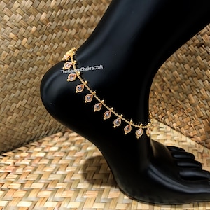 Gold Tone Polki Anklet Pair: Jhumka Payal, Pakistani Ethnic Jewelry