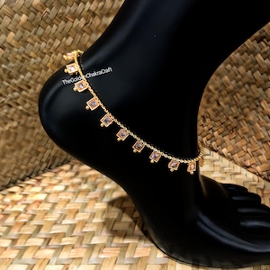 Gold Tone Polki Jhumka Anklet Pair: Pakistani Indian Jewelry