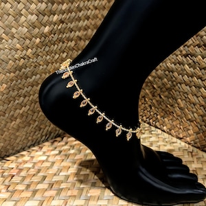 Gold Tone Polko Anklet Pair: Jhumka Payal, Pakistani Ethnic Jewelry