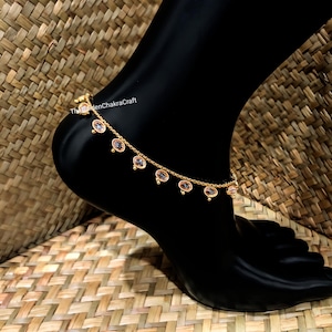 Gold Tone Polki Jhumka Anklet Pair: Pakistani Indian Jewelry